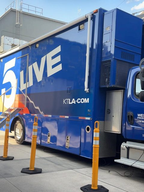 KTLA 5 Live broadcast truck outside the Hollywood studios