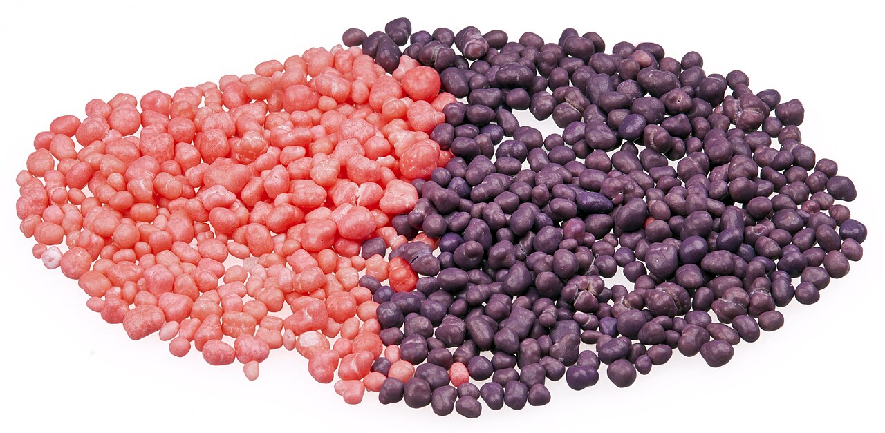 A pile of strawberry and grape Nerds candies
