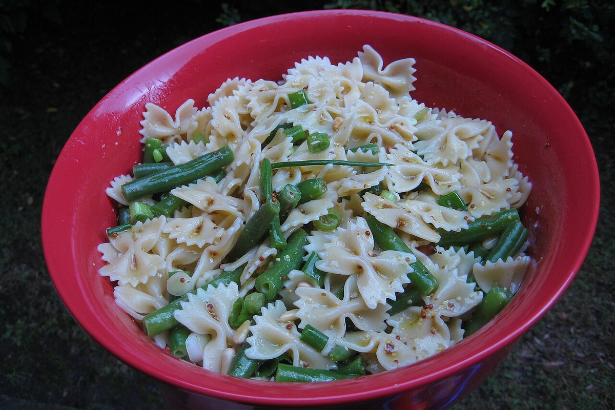 Bowl of bowtie pasta salad