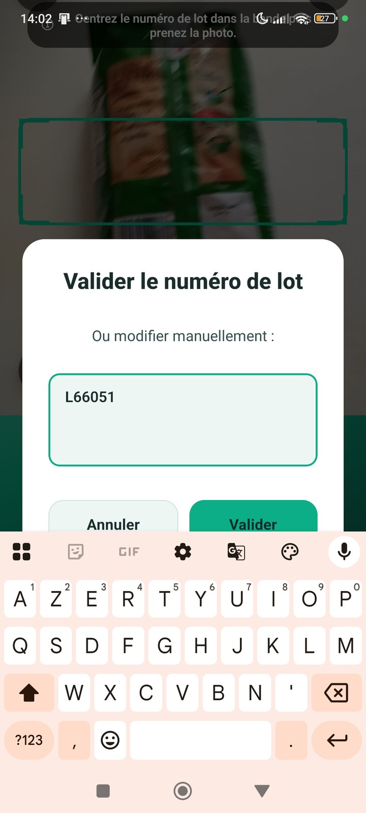 Correction manuelle du numéro de lot